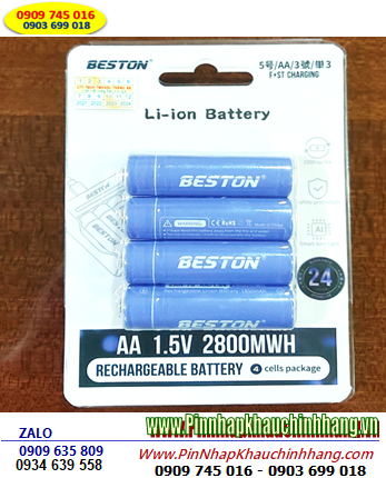 Beston 2AM-75-2800mWh (=1850mAh), Pin sạc 1.5v Lithium Li-ion Beston 2AM-75-2800mWh chính hãng, Loại Vỉ 4viên